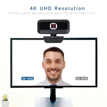 4K Webcam for PC, Computer Camera for Desktop, USB Webcam with Tripod,2 Noise Reduction Mics, Built-in Privacy Cover, for PC/Zoom/Skype/Team/Laptop/MacBook/Windows - style: 4K Updated Autofocus