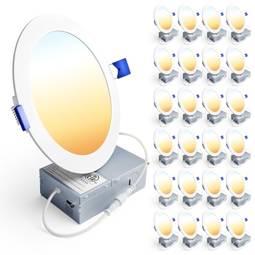 Ensenior 24 Pack 6 Inch LED Recessed Light, 5CCT Dimmable Canless Wafer - color: 5000k/4000k/3500k/3000k/2700k - 5cct white, size: 6 Inch