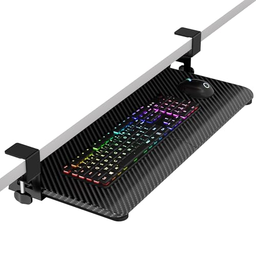 Under Desk Keyboard Tray, Slide-Out Keyboard Drawer with C-Clamp 25.6"x11.8" - color: Black Carbon Fiber