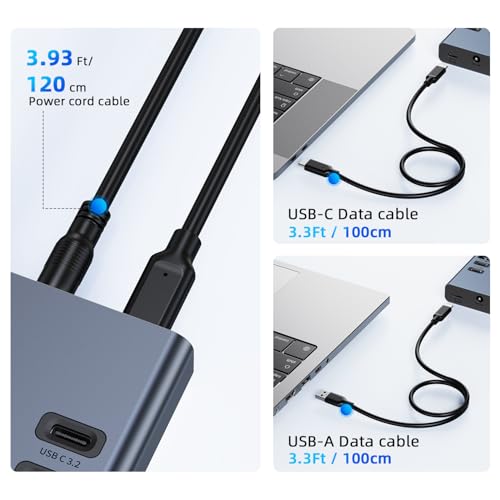 VANGREE Powered USB Hub 10Gbps, 17 Ports USB 3.2 Hub, 96W Power Adapter - color: Gray