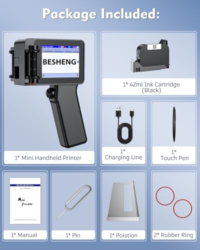 Handheld Inkjet Printer, Batch Code Printer for QRCode Time Picture Number, Small Date Printer with 42ml Fast Drying Ink Cartridge for Many Materials Inkjet Coder Print Height 0.08-0.5Inch