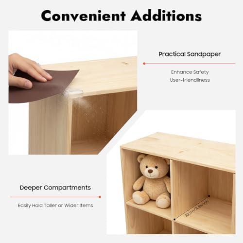 12 Cube Storage Organizer - Solid Wood Bookshelf - Cube Shelf - Vertical or Horizontal Bookcase - Open Book Shelf - Easy Assembly for Bedroom, Living Room, Office - size: 12 Cubes