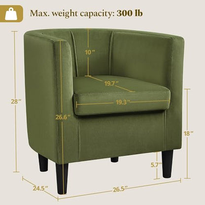 Yaheetech Barrel Accent Chairs Set of 2, Modern Armchairs, Olive Green | Soft Velvet Chair with High-Density Foam Seat, Upholstered Barrel Sofa Chair for Living Room Bedroom Waiting Room - color: Olive Green, size: Set of 2