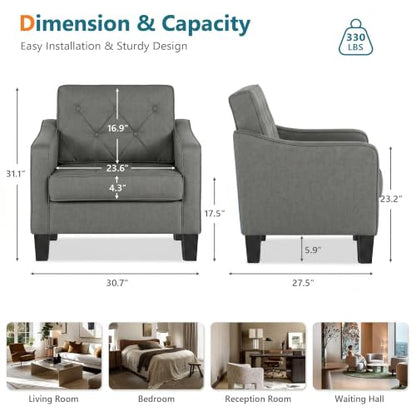 Grey Accent Chairs Set of 2, Wide Comfy Arm Chairs for Living Room, Office | STHOUYN Tufted Club Chair, Reading Chairs for Bedroom, Waiting Area Seating, Small Space Office Chairs, Supportive Wide Seat - color: Grey