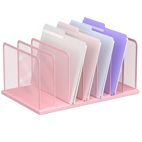 Kuntine.B 7-Section Upright Desk File Organizer Pink 1 Pack | Vertical, Mesh, Metal, Assembly, Stability, Sturdiness, Organization, Standing - color: Pink, size: 1 Pack 7-Section