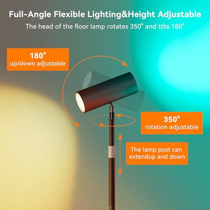 SIBRILLE Spotlight Floor Lamp, Tall LED Standing Lamp with Remote/Touch Control, 2700K-6500K, 350°Rotating Head Standing Lamp, Reading Floor Lamp for Living Room, Bedroom, Office & Wall Art, Black RGB - style: Black-RGB