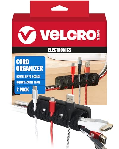 VELCRO Brand Cord Organizer, 5 Cable Slots, Wire Management, Black, 2 Pk - color: Black, size: 2Pk, style: Cord Organizer for Desk / Nightstand 2Pk