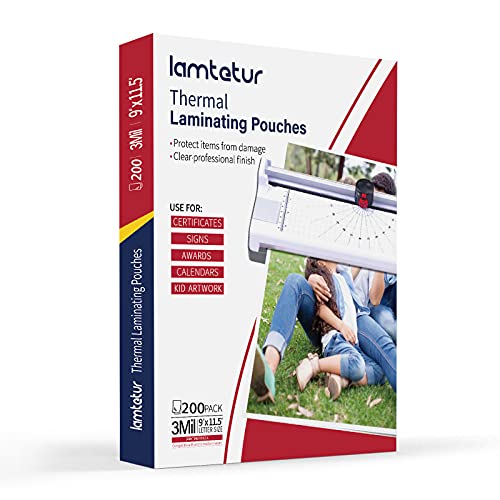 Lamtetur Thermal Laminating Pouches 9X 11.5Inches Letter Size 3Mil 200Pcs | Hold 8.5 x 11,Hot Laminate Films,Clear Laminator Papers,Lamination Sheets for certificates, signs,artwork, bank card, ID card - style: 3MIL-200sheets