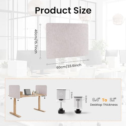 2-Pack Felt Desk Dividers, Clamp-On Privacy Panels, 16 x 24 Inch, Oatmeal - color: Oatmeal, size: 16×24 in (2pcs)