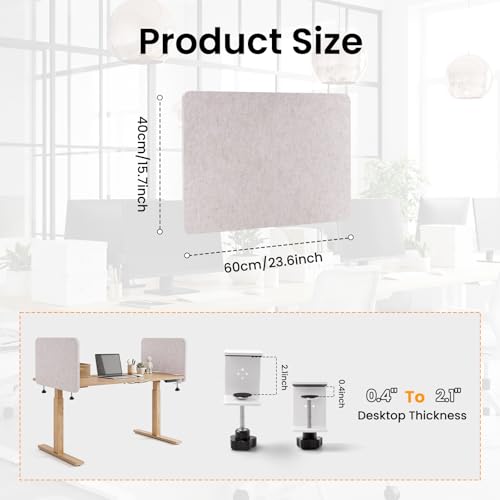 2-Pack Felt Desk Dividers, Clamp-On Privacy Panels, 16 x 24 Inch, Oatmeal - color: Oatmeal, size: 16×24 in (2pcs)