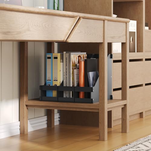 Bamboo Desk File Organizer, 3-Compartment Magazine Holder(Black) | 3 vertical compartments organize files, folders, magazines and mail while saving valuable desk space. - color: Black