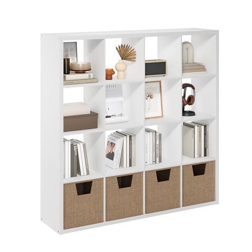 Furinno Cubicle 16-Cube Book Shelf, Extra Thick Frame Bookshelf, White - color: White, size: 16-Cube