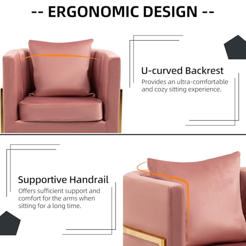 Velvet Accent Chairs Set of 2, Contemporary Barrel Armchairs, Living Room Bedroom Club Chair Set with Pillow, Channel Tufted, Gold Finish Base, Blush Pink - color: Blush Pink, size: 2 PCS
