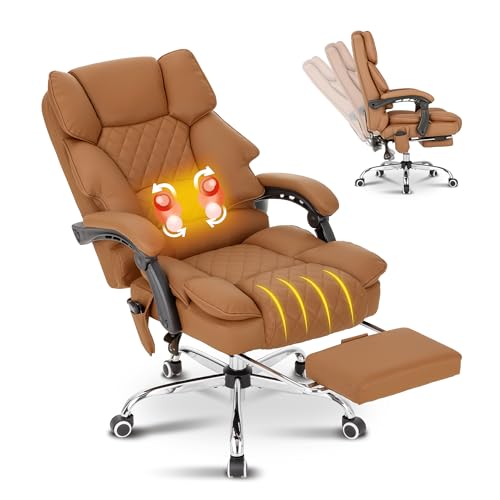 Kneading Massage Executive Office Chair with Heated,90-135° Reclining Office Chair with Footrest,Computer Desk Chair with Wheels,Diamond-Stitched Cushion Leather Office Chair (Brown) - color: Brown