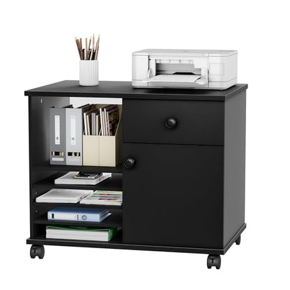 Quikraen Rolling File Cabinet with Doors | Adjustable Shelves Under Desk Storage Cabinet for Office Supplies Mobile Filing Cabinet Black - color: Black