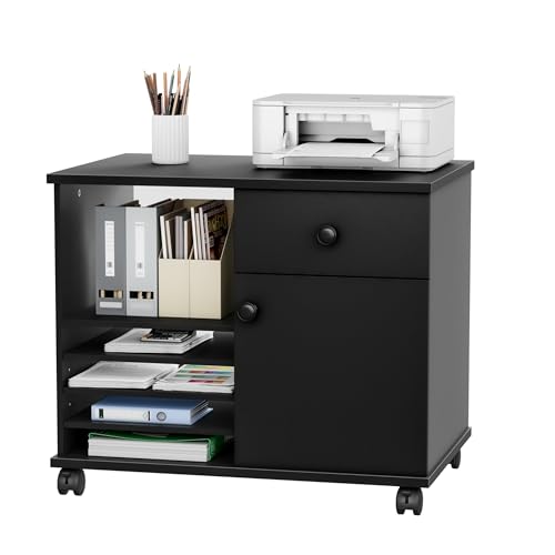 Quikraen Rolling File Cabinet with Doors | Adjustable Shelves Under Desk Storage Cabinet for Office Supplies Mobile Filing Cabinet Black - color: Black
