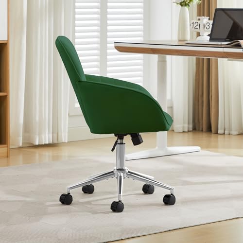 YITAI Velvet Office Desk Chair with Silver Foot Base, with Wheels,Modern Height Adjustable 360 Degree Swivel Upholstered Vanity Chairs with Arms for Living Room Bedroom,Green - color: Silver Green