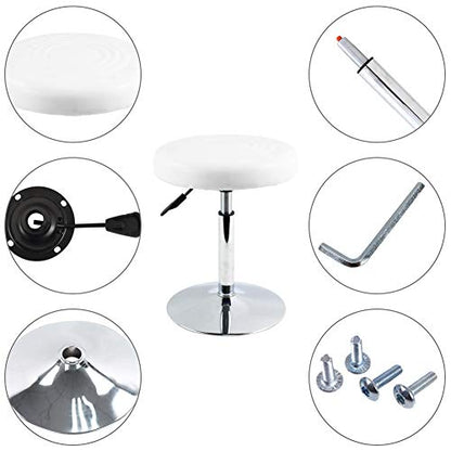FURWOO Short Round PU Leather Shop Stool Chair Height Adjustable Step Stool Office Chair Vanity Stool Small White - color: White
