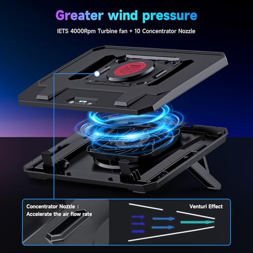 IETS GT300 Upgraded Laptop Cooling Pad with Adjustable Stand, Turbo Boosted Cooler for Rapid Cooling 10-17inch Gaming Laptop, Flexible Sealing Ring，Featuring Air Filtration and USB Hub - color: GT300B1(Hub)