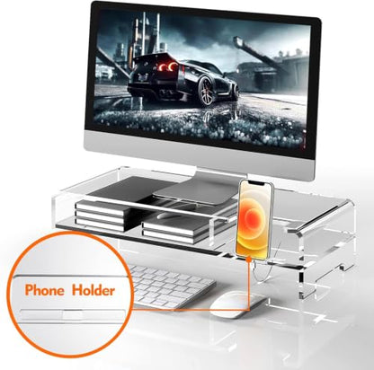 BEYGORM Acrylic Monitor Stand for Full Keyboard, 20" Wide 2-Tier