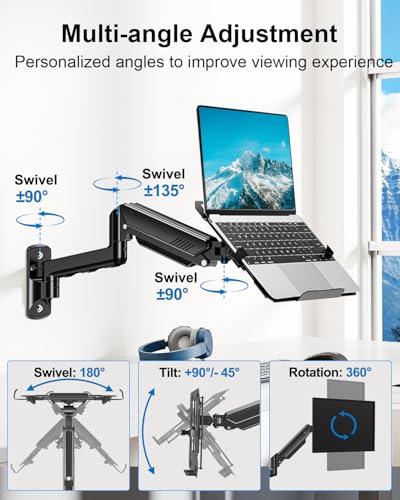 Laptop Wall Mount, 2-in-1 Monitor with Vented Tray | Fits Max 17" Notebook or 13- 32" Computer Screen, Adjustable Laptop Arm Holds 4.4-22lbs, Gas Spring Laptop Holder Stand - style: Laptop Wall Mount