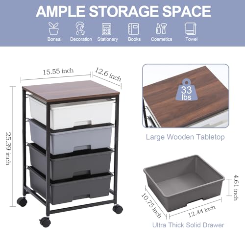 SYKIARIOL Utility Cart with 4 Drawers, Light Grey | Rolling Storage Cart with Drawers - color: Light Grey
