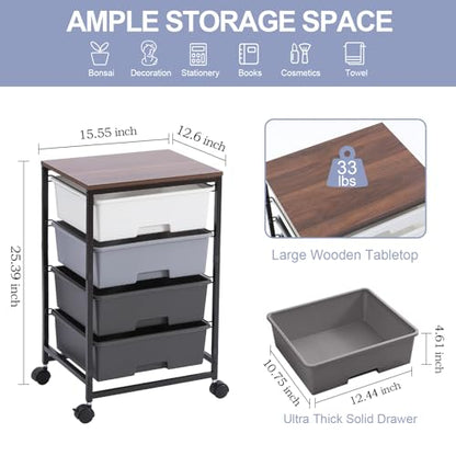 SYKIARIOL Utility Cart with 4 Drawers, Light Grey | Rolling Storage Cart with Drawers - color: Light Grey