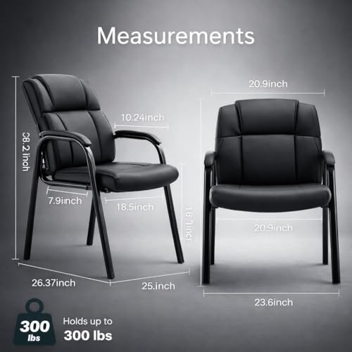 Office Guest Chair, PU Leather Padded Arms,Set of 4 | Waiting rooms, reception areas, conference rooms, clinics, metal frame, no wheels, high-density cushion, ergonomic backrest - color: Black, size: set of 4