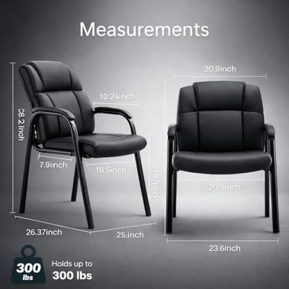 Office Guest Chair, PU Leather Padded Arms,Set of 4 | Waiting rooms, reception areas, conference rooms, clinics, metal frame, no wheels, high-density cushion, ergonomic backrest - color: Black, size: set of 4