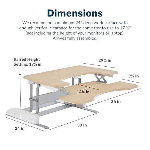 Vari VariDesk Pro Plus 36 Standing Desk Converter – 11 Height Settings + Spring Lift, 2 Tier Design, Keyboard Tray, Fits Desktops 36” Wide x 26.5" Deep – Delivers Fully Assembled (Light Wood) - color: Light Wood
