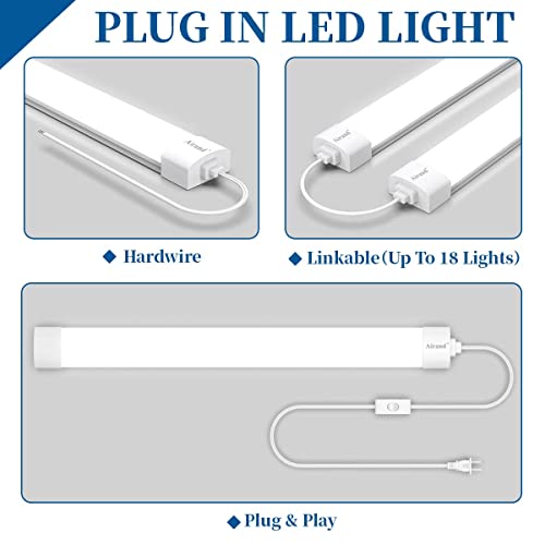 Airand Utility LED Shop Light Fixture 2FT with Plug, Linkable led Tube Light 5000K Under Cabinet Lighting,1800 LM LED Ceiling and Closet Light 18W, Corded Electric with ON/Off Switch - size: 2FT-1PCS