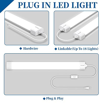 Airand Utility LED Shop Light Fixture 2FT with Plug, Linkable led Tube Light 5000K Under Cabinet Lighting,1800 LM LED Ceiling and Closet Light 18W, Corded Electric with ON/Off Switch - size: 2FT-1PCS
