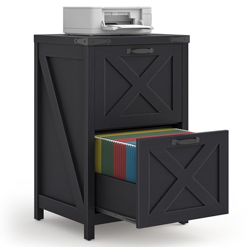 Halitaa Small Farmhouse File Cabinet with 2 Drawers for Home Office, Black - color: Black, size: 2 Drawers