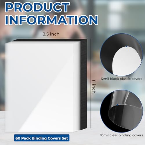 VOKOY 60 Pack 8.5x11 Inches Binding Covers and Backs Set, Letter Size Quality Un-Punched Report Covers, 30 Pcs 10mil Clear Binding Covers 30 Pcs 12mil Black Plastic Covers for Home Office - size: 60 Pack, style: 30 Pack Clear & 30 Pack Black