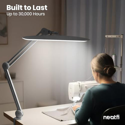 Neatfi LED Desk Lamp, 2200 Lumens, 24W, 20-Inch Wide Head (Silver) - color: Silver, size: Non-CCT with Clamp