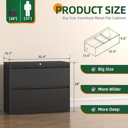 Lateral File Cabinet 2 Drawer, Metal File Cabinet with Lock - color: Black, size: 2 Drawer - Lateral