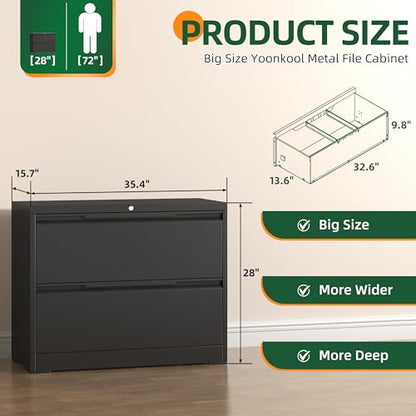 Lateral File Cabinet 2 Drawer, Metal File Cabinet with Lock - color: Black, size: 2 Drawer - Lateral