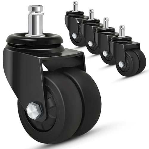 Nefish Office Chair Caster Wheels 2 Inch, 11mm, Heavy Duty Replacement Rubber Chair Casters, Support 750lbs(Set of 5), Quiet Rolling Desk Chair Rollers, Safe for Hardwood Floors&Carpet, Universal Fit - size: 11mm（No Brake）