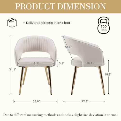 Modern Dining Chairs Set of 2, Upholstered PU Leather Dining Room Chairs with Gold Metal Legs, Accent Kitchen Chairs with Curved Backrest for Living Room, Cream - color: Cream