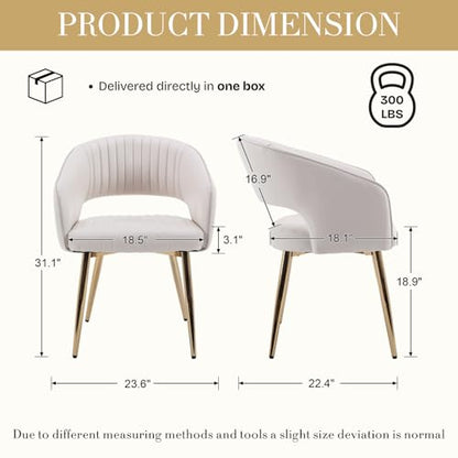 Modern Dining Chairs Set of 2, Upholstered PU Leather Dining Room Chairs with Gold Metal Legs, Accent Kitchen Chairs with Curved Backrest for Living Room, Cream - color: Cream