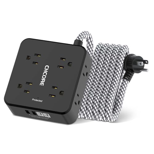 Surge Protector Power Strip - CHCORE 10Ft Braided Extension Cord with 8 Outlets with 4 USB (2 USB C) Charging Ports, Flat Plug Multi Plug Outlet Extender Charging Station for Home Office, ETL, Black - color: Black(Braided Cord), size: 10 Ft