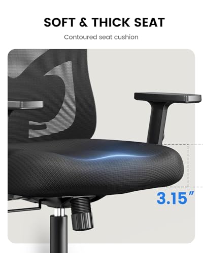 NOBLEWELL Ergonomic Office Chair with Padded Lumbar Support, 2D Headrest, Adjustable Armrests, Upgraded Contoured Seat Cushion, 130° Rocking Tilt, Computer Gaming Chair for Home Office