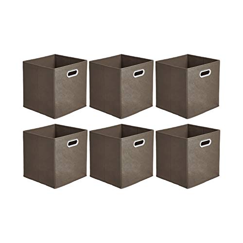 Amazon Basics Collapsible Fabric Storage Bins with Handle, Sturdy Space-Saving Cube Organizer, 10.5" x 10.5" x 11", Taupe, 6-Pack - color: Taupe, size: 6-Pack