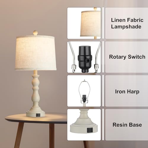 23'' Table Lamps Set of 2, Lamps for Bedroom, USB C+A Ports, Beige - color: D.Beige, Grey