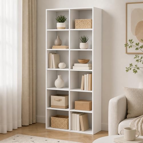 12-Cube Bookshelf, Bookcase, Open Storage Book Shelf, Cube Storage Organizer, 12 x 32 x 71, for Living Room, Home Office, White - color: White, size: 12 Cube