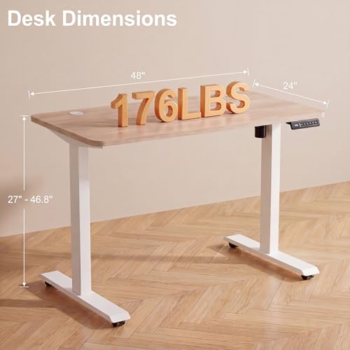 48'' × 24'' Electric Standing Desk with Power Outlets & Wheels, Oak - color: Oak, size: 48×24''