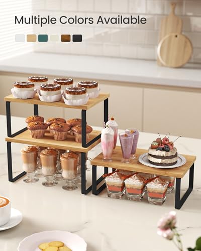 SONGMICS Cabinet Organizer Shelf, Set of 3 Spice Rack, Kitchen Storage | Hidden Litter Furniture, Discreet Cat House, Particleboard, MDF, 31.5x19.5x19.5 in, White, KADIN Collection UPCL013W01 - color: Ink Black + Natural Beige