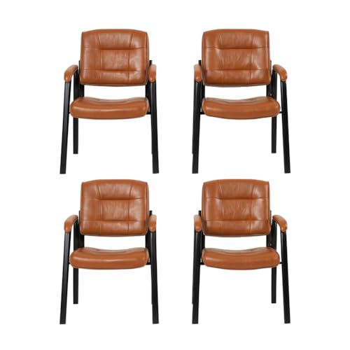 Naomi Home Faux Leather Guest Reception Chair Set of 4 - Caramel | Stackable office chair with supportive armrests and durable construction for everyday office seating. - color: Caramel, Faux Leather, style: Set of 4
