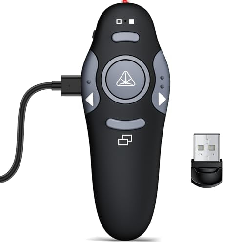 DinoFire Rechargeable Presentation Clicker, RF 2.4GZ USB Slide Remote Clicker for Powerpoint Presentation Presenter for Laptop/Computer/MAC - style: USB+Red