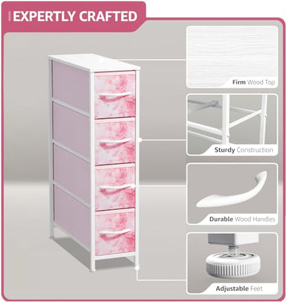 Sorbus Kids Narrow Dresser with 4 Drawers - Vertical Slim Storage Chest of Drawers with Steel Frame, Wood Top & Easy Pull Fabric Bins for Small Spaces, Closets, Bedroom, Bathroom & Laundry - color: Tie-dye Pink, style: 4 Drawer